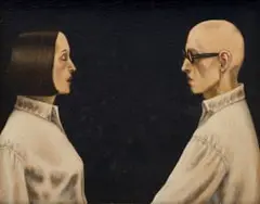 Uoro e Donna Che Si Quardano (Man and Woman Looking at Each Other) by David Dalla Venezia, 1997, oil on board, offered Oct 2024