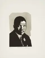 Sam Nhlengethwa, Madiba, linocut with hand colouring