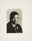 Sam Nhlengethwa, Madiba, linocut with hand colouring