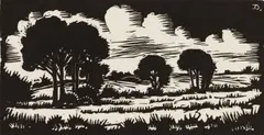 Landscape with Trees by David Botha, linocut on paper, offered Oct 2024