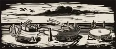 Boats by David Botha, linocut on paper, sold Oct 2024