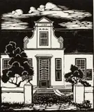 David Botha, Cape Dutch Farmhouse, linocut on paper