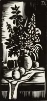 Still Life with Flowers and Fruit by David Botha, linocut on paper, sold Oct 2024