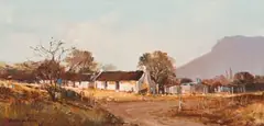Andre de Beer, Landscape with Farmhouse, oil on canvas laid down on board