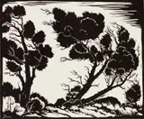 David Botha, Windswept Trees, linocut on paper