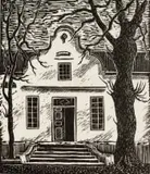 David Botha, Cape Dutch House, linocut on paper