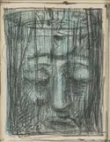 Alexis Preller, Blue Head, pencil and colour pencil on paper