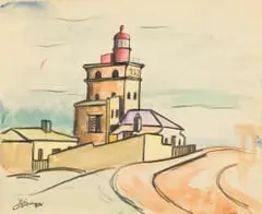 Eugene Labuschagne, Green Point Lighthouse, watercolour and pencil on paper