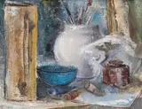 Cecil Higgs, Still Life with Painting Tools, oil on canvas