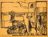 Ernst de Jong, Composition with Kudu, woodblock