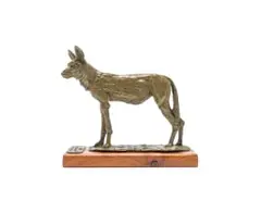 Arend Eloff, Wild Dog, resin with bronze dust, on a wooden base