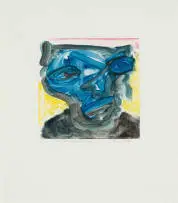 Banele Khoza, Blue, Black, Yellow and Pink, colour monotype and ink on paper