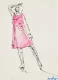 Nelson Makamo, Figure in Pink Dress, ink on paper