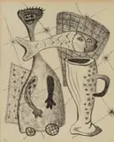 John Dronsfield, Abstract Composition with Figures and Pitcher, lithograph on paper