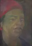 Patricia Fenn, Woman with Red Headscarf, oil on canvas laid down on board