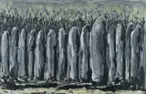Asanda Dredunik Kupa, Grey Figures, oil on canvas