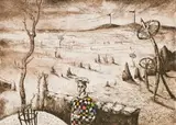 Philip Badenhorst, Blokkies Jas, etching with hand colouring on paper