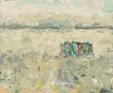 Asanda Dredunik Kupa, Abstract Figures in a Landscape, oil on canvas