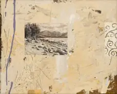 Jaco Benade, Abstract Composition with a Landscape, oil on board