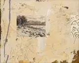 Jaco Benade, Abstract Composition with a Landscape, oil on board
