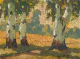 Sydney Carter, Landscape with Bluegum Trees, oil on artist’s board