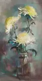 Ruth Squibb, Yellow Chrysanthemums in a Vase, oil on board