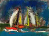 Carl Büchner, Abstract Boats, oil on canvas laid down on board
