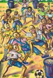Thomas Motswai, Children Playing Football, colour pastel on paper