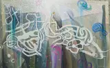 Robert Slingsby, Abstract White Purple and Blue Symbols, from the Petroglyph series
