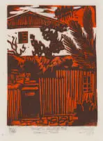 House in Cardiff Road, Simon's Town by Peter Clarke, linocut on tissue paper, sold Oct 2024