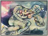 Woman with Tapeworm by Theresa-Anne Mackintosh, oil on board, offered Oct 2024