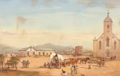 The Murraysburg Establishment, from The Mosenthal Establishments Commission by Thomas Bowler, watercolour with heightening in China White on paper, sold Oct 2024