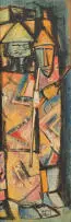 Fayetta Varney, Two Figures with Hats and Blankets, oil on board