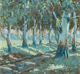 Sydney Carter, Bluegums along a Pathway, watercolour on artist's board