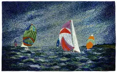Esias Bosch, Regatta, Hermanus, painted and glazed ceramic tile