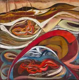Cecil Skotnes, Anthropomorphic Landscape, carved, painted and incised wood panel