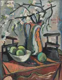 Irma Stern, Still Life with Flat Irons, Apples and Blossoms in a Jug, oil on canvas