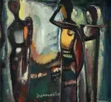 Pranas Domšaitis, Three African Figures, oil on board
