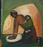 Pranas Domšaitis, Kneading Dough, oil on board