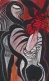 Mbopoa Stabs Shaka, The Assasination of Shaka Series by Cecil Skotnes, carved and incised woodblock matrix, sold Sep 2024