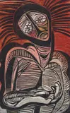Lieutenant King Returns Knickknacks to Shaka, The Assasination of Shaka Series by Cecil Skotnes, carved and incised woodblock matrix, sold Sep 2024