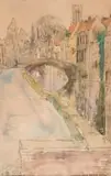 Groene Kade, Brugge by Jacobus Hendrik Pierneef, watercolour on paper laid down on board, sold Sep 2024