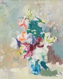 Still Life with Flowers in a Vase by Gregoire Boonzaier, oil on canvas, sold Sep 2024