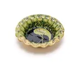 John Leask Nowers, Green bowl with scalloped edge and flamingo motif, painted and glazed ceramic