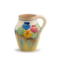 Clarice Cliff, Bizarre lotus jug with 'Pansies' pattern, ceramic