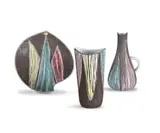 Mari Simmulson, Two vases and a plate from the 'Sagina' series, 1959, painted and glazed ceramic