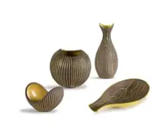 Set of three bowls and a vase from the 'Koko' and 'Lian' series by Hjordis Oldfors, yellow-glazed stoneware, sold Sep 2024