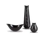 Hjordis Oldfors, Set of two vases and a bowl from the 'Poang' series, 1956, painted and glazed stoneware