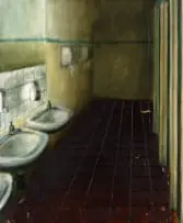 Michele Davidson, Public Bathroom, oil and wax on board