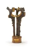 Mike (Michael) Edwards, Form II, bronze with brown patina, on a wooden base